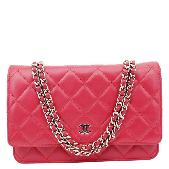 Chanel  Quilted Lambskin Leather Wallet On Chain Bag Dark Pink - Picture 1 of 11